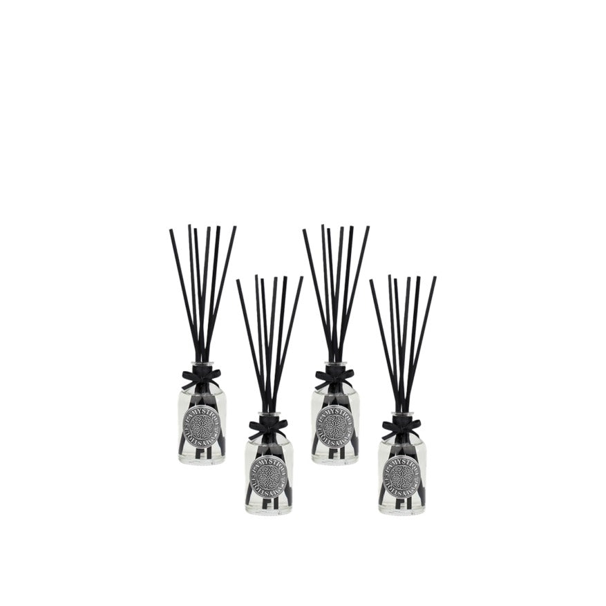 LaMystique: confezione con 4 diffusori a osmosi in vetro trasparente, fragranza Fiori di Cotone, 100 ml.
