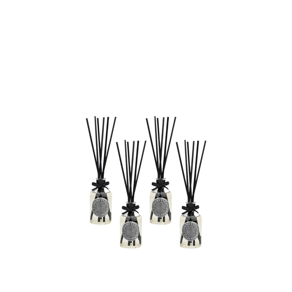 LaMystique: set 4 diffusori a osmosi in vetro trasparente, fragranza Muschio Bianco e Ciclamino, 100 ml.