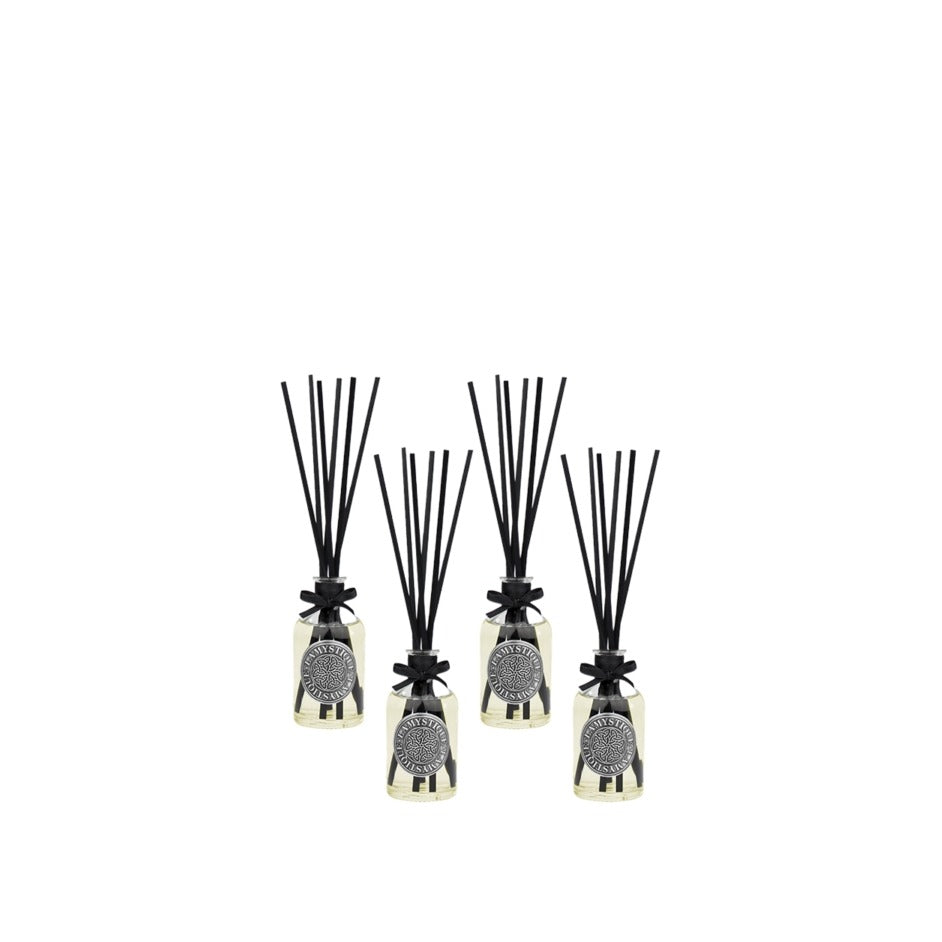 LaMystique, confezione da 4 diffusori a osmosi in vetro trasparente, fragranza Oud e Miele, 100 ml