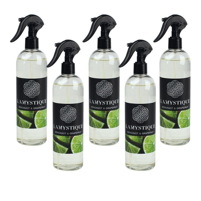 LaMystique, confezione da 5 profumatori spray per ambienti e tessuti, fragranza Bergamotto e Pompelmo, 500 ml