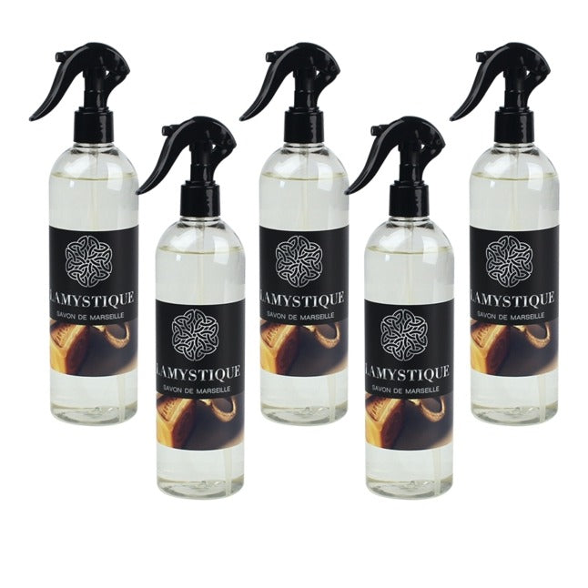 LaMystique, 5 profumatori spray ambiente e tessuti, Sapone di Marsiglia, 500 ml