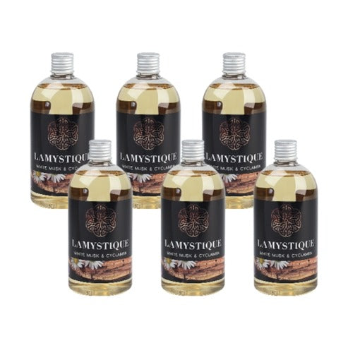 LaMystique, confezione da 6 refill per diffusore a osmosi, fragranza Muschio Bianco e Ciclamino, 500 ml