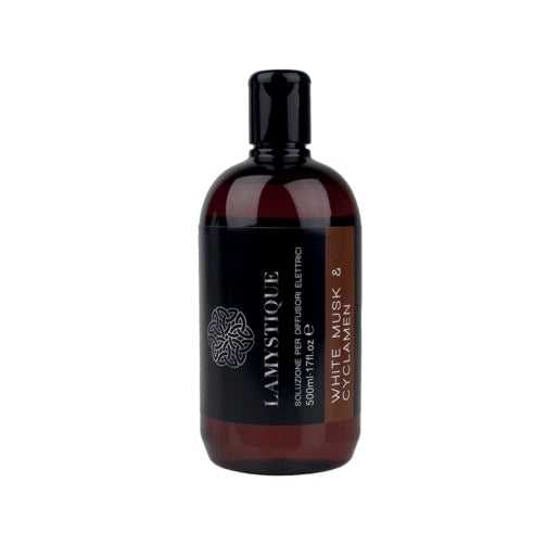 LaMystique, soluzione per diffusore elettrico a ultrasuoni, fragranza Muschio Bianco e Ciclamino, 500 ml
