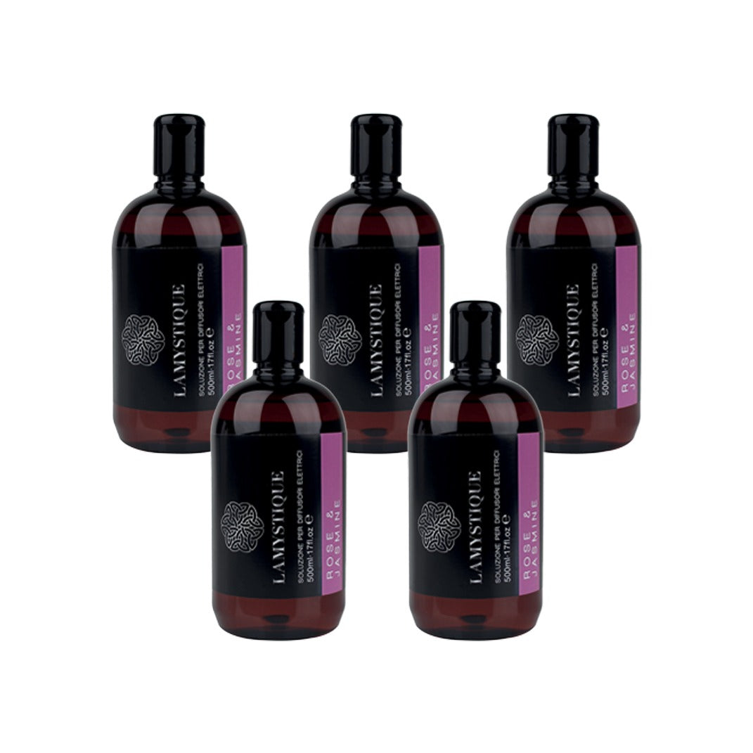 LaMystique, confezione da 5 ricariche per diffusore a ultrasuoni, fragranza Rosa e Gelsomino, 500 ml.