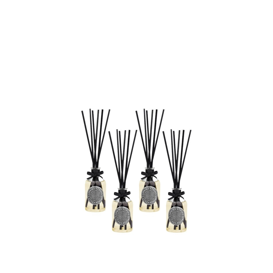 LaMystique: set di 4 diffusori a osmosi in vetro trasparente, fragranza Fiori d'Arancio e Vaniglia, 100 ml