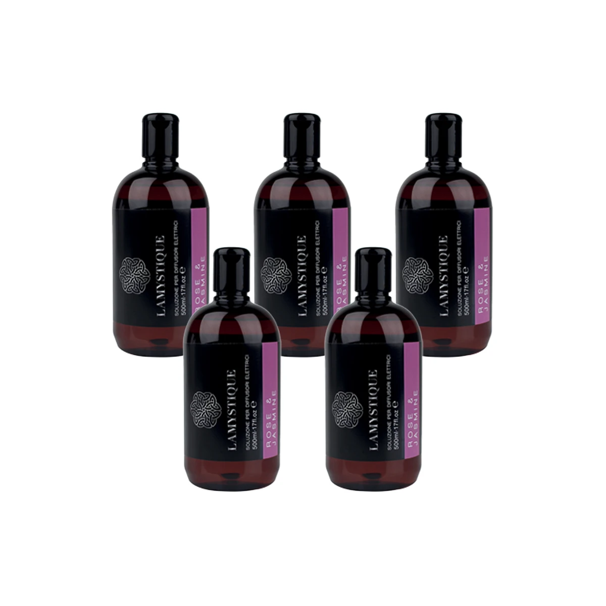   LaMystique, pack of 5 refills for ultrasonic diffuser, Rose and Jasmine fragrance, 500 ml.   